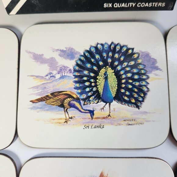 Chelsy Coasters Tropical Birds Sri Lanka Set of 6 W/ Box Acrylic Cork - Picture 8 of 10